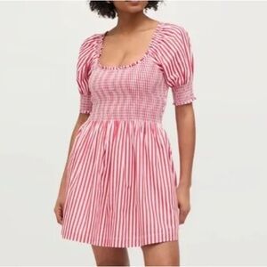 Hill House Red Striped Smocked Mini Dress